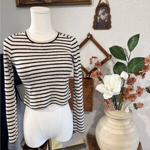 Everlane Black and White Striped Long Sleeve Top